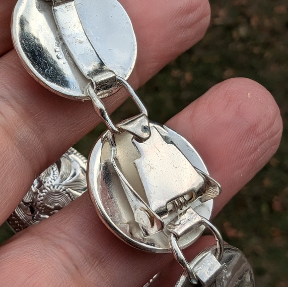 Vintage 70s Silver Mexico Mini Concho Link Bracelet - Picture 8 of 9